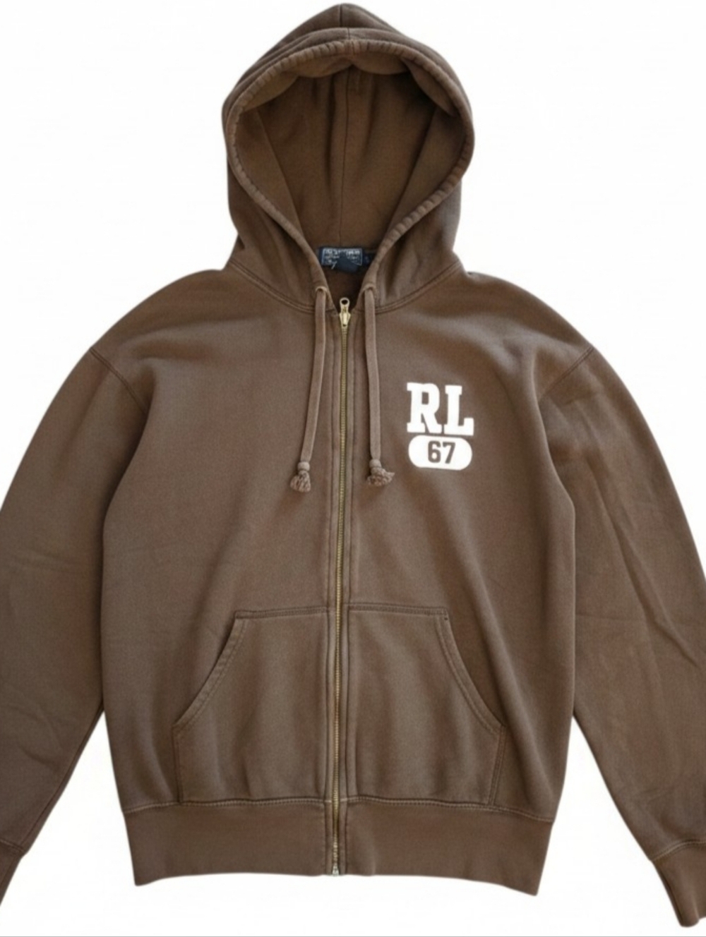 Vintage Polo Ralph Lauren Jeans co Full Zip Hoodie Sweatshirt Brown Large L RL67